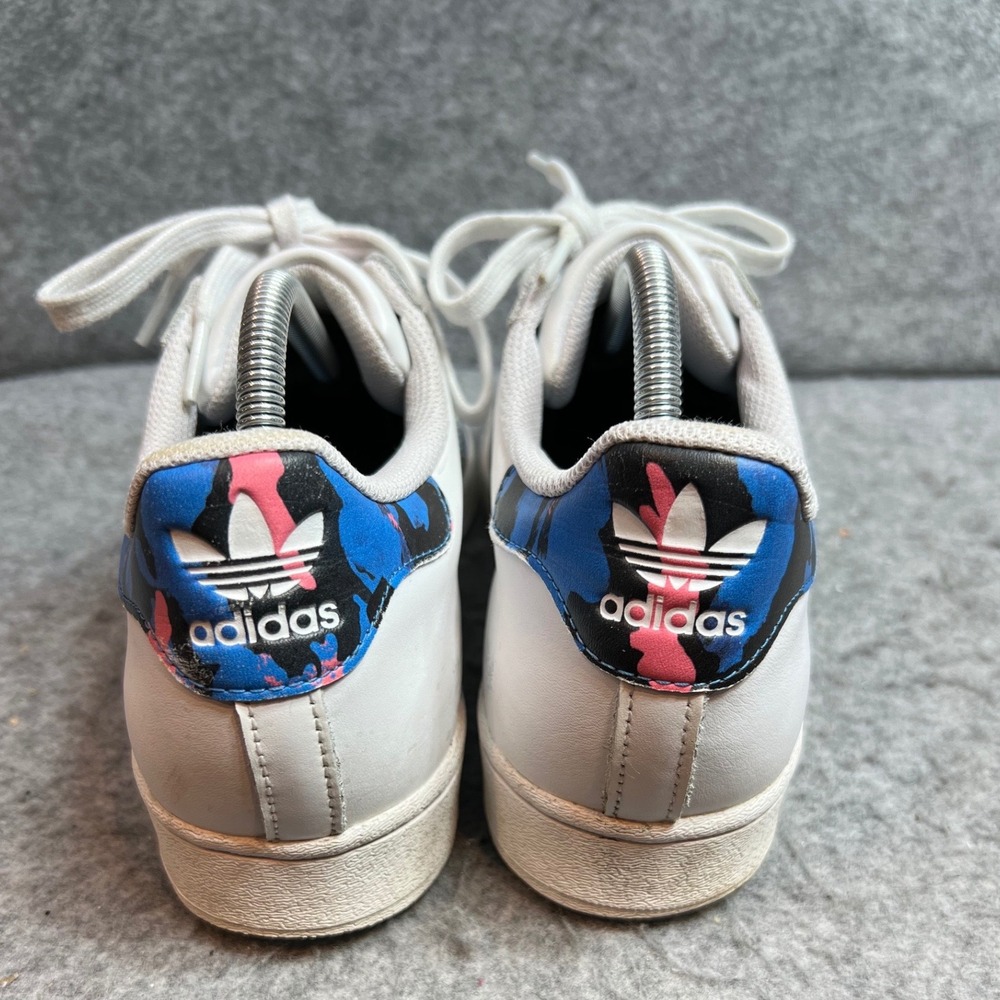 Adidas Superstar White Blue Pink Camo Graphic Low Top Sneakers Mens 9.5 - Picture 7 of 8